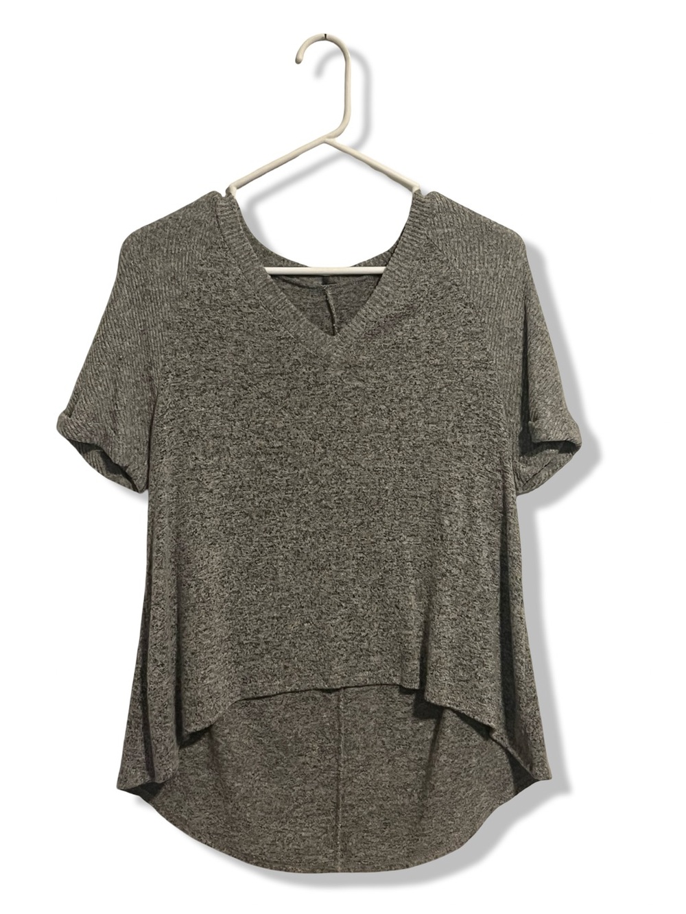 Grey V-Neck Short Sleeve Women's Top